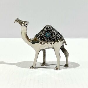 4" Silver Camel Figurine, Metal Single Hump Ornate Saddle Abu Dhabi UAE